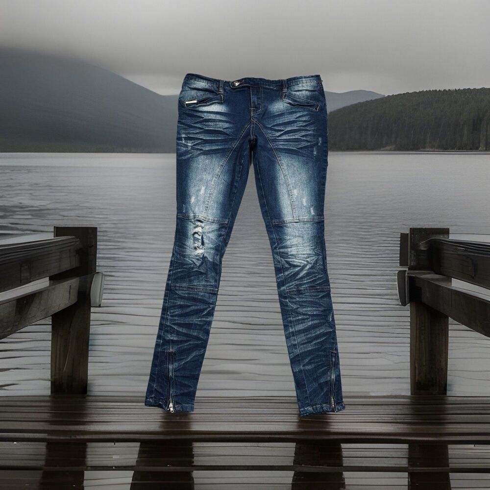 Lee Cooper Jamie Jeans 29 (32x29.5) Blue Zip Ankle Skinny Distressed Denim Women